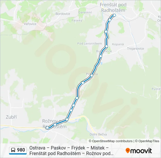 Автобус 980: карта маршрута