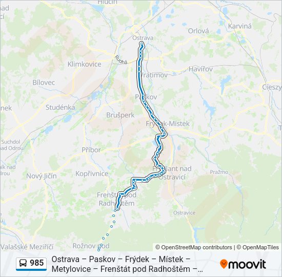 Автобус 985: карта маршрута