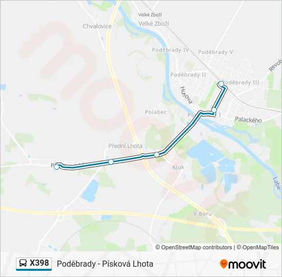 Автобус X398: карта маршрута