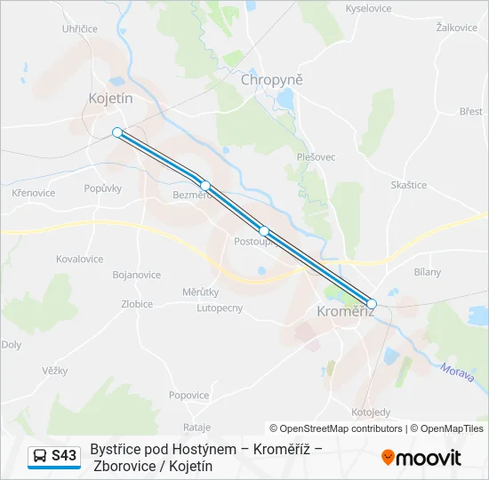 Автобус S43: карта маршрута