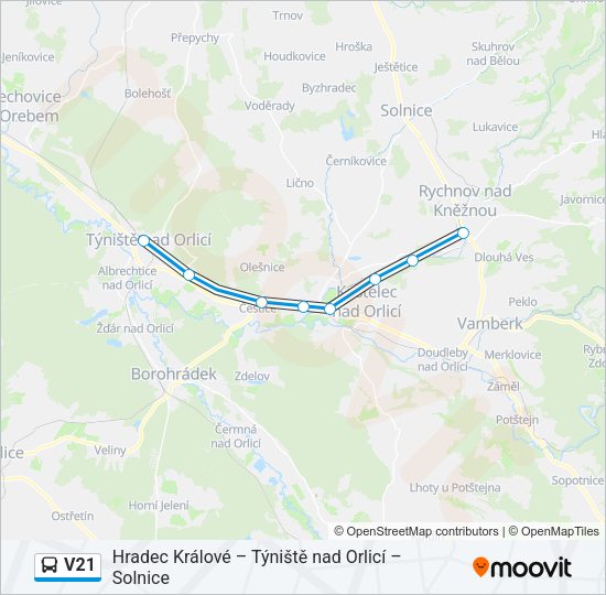Автобус V21: карта маршрута