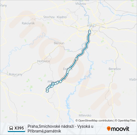 Автобус X395: карта маршрута