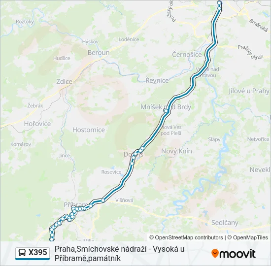 Автобус X395: карта маршрута