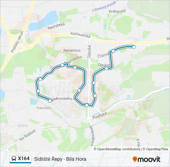 Автобус X164: карта маршрута