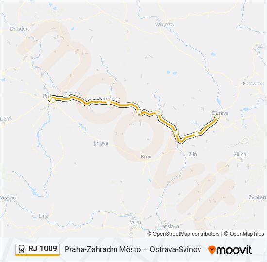 Поезд RJ 1009: карта маршрута