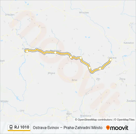 RJ 1010 vlak Mapa linky