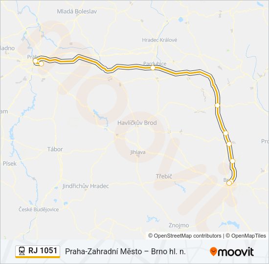 Поезд RJ 1051: карта маршрута