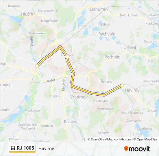 RJ 1005 autobus Mapa linky