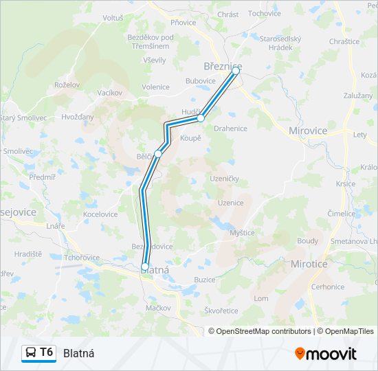 Автобус T6: карта маршрута