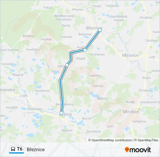 T6 autobus Mapa linky
