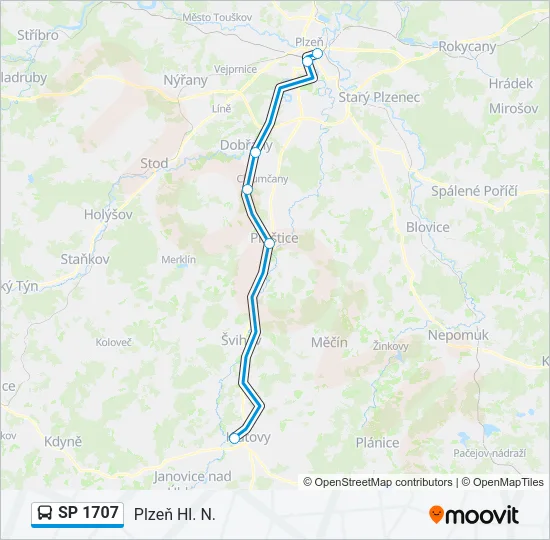 SP 1707 autobus Mapa linky