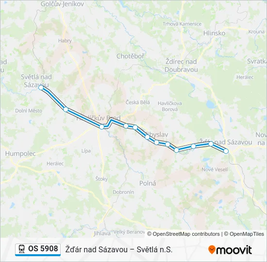 Поезд OS 5908: карта маршрута