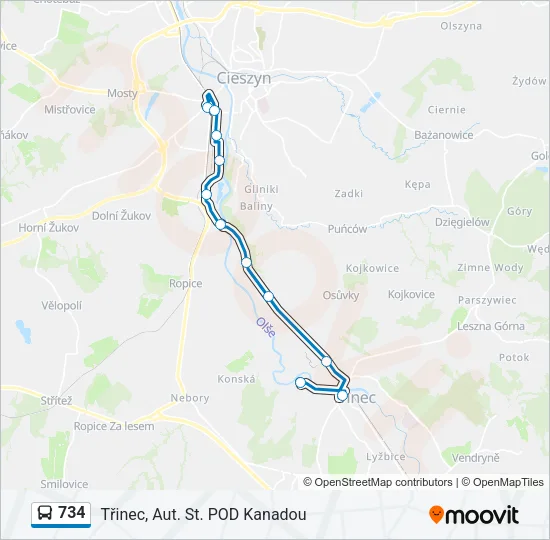 734 Bus Line Map