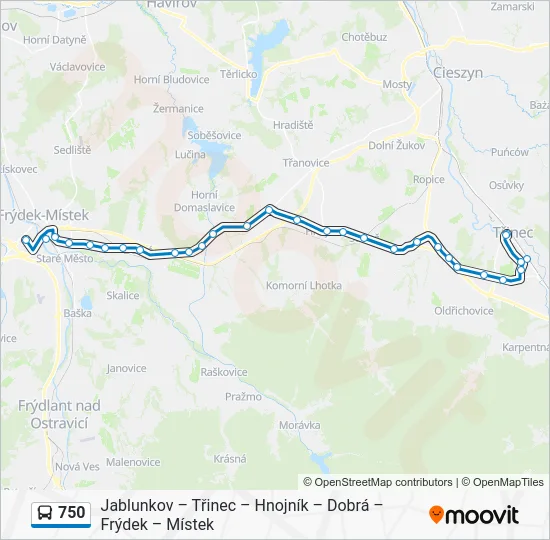 Автобус 750: карта маршрута