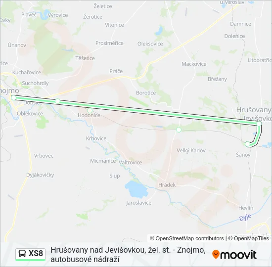 XS8 autobus Mapa linky