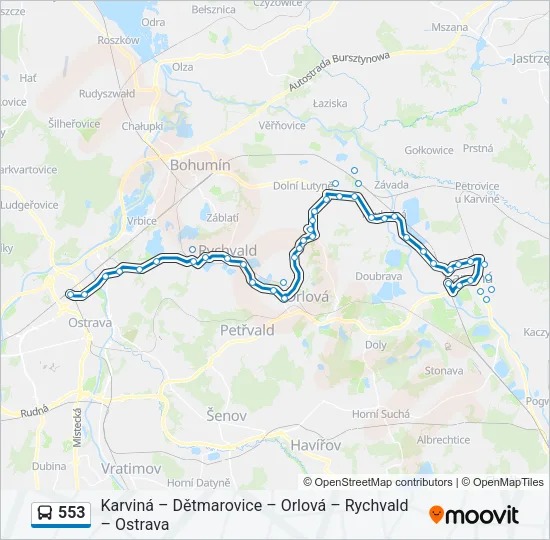 553 autobus Mapa linky