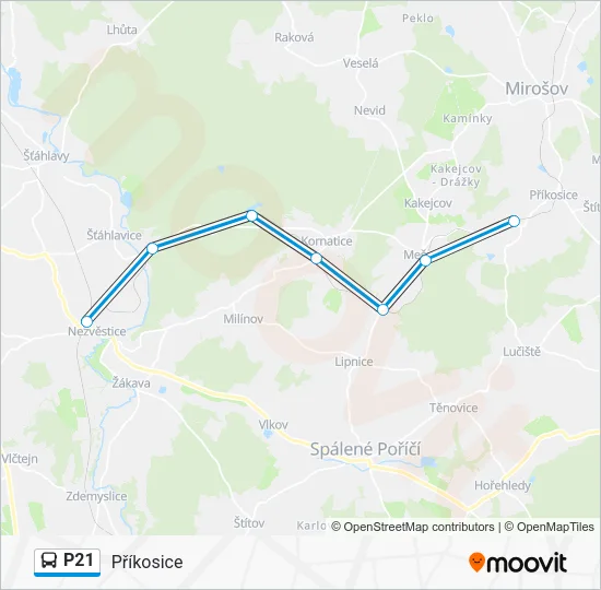 Автобус P21: карта маршрута