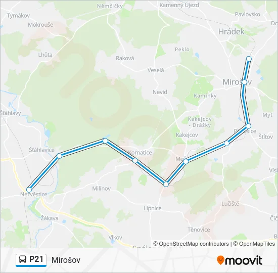 Автобус P21: карта маршрута