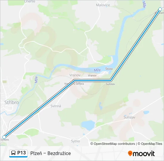 Автобус P13: карта маршрута