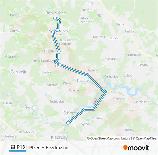 Автобус P13: карта маршрута