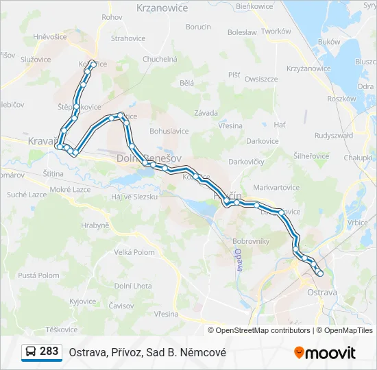 Автобус 283: карта маршрута