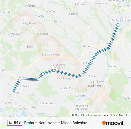 Автобус R43: карта маршрута