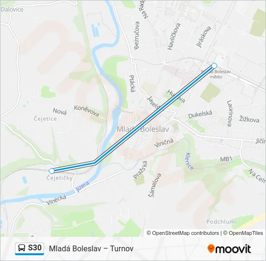 Автобус S30: карта маршрута
