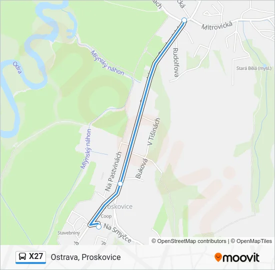 Автобус X27: карта маршрута