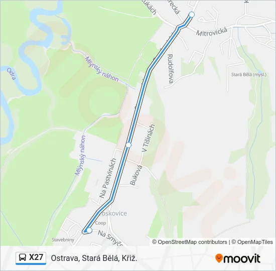 Автобус X27: карта маршрута
