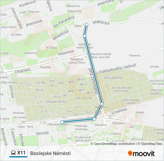 Автобус X11: карта маршрута