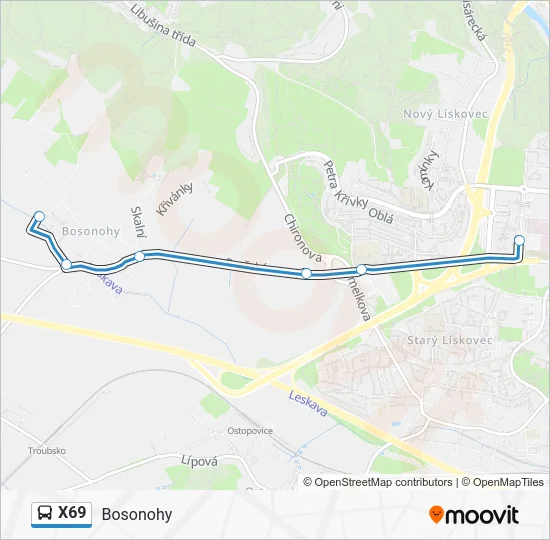 Автобус X69: карта маршрута