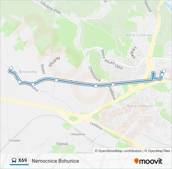 Автобус X69: карта маршрута