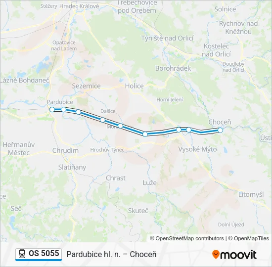 Поезд OS 5055: карта маршрута