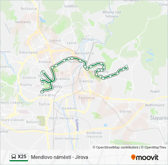 Автобус X25: карта маршрута
