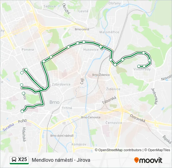 Автобус X25: карта маршрута