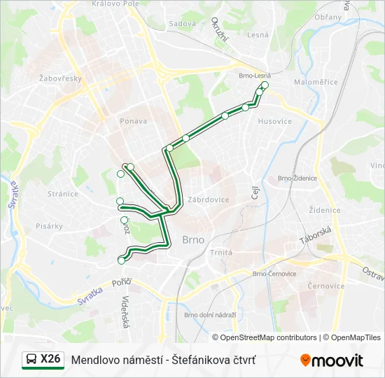 Автобус X26: карта маршрута