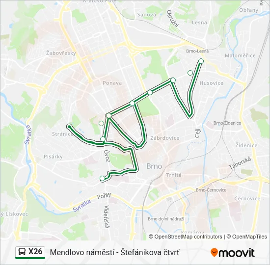 Автобус X26: карта маршрута