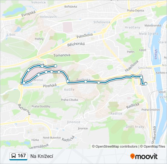 167 autobus Mapa linky