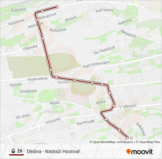 Трамвай 26: карта маршрута