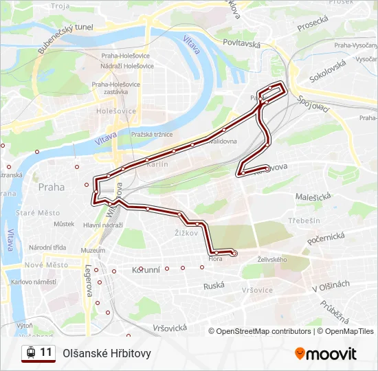 Трамвай 11: карта маршрута