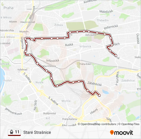 Трамвай 11: карта маршрута