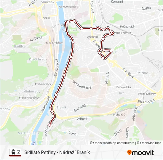 Трамвай 2: карта маршрута