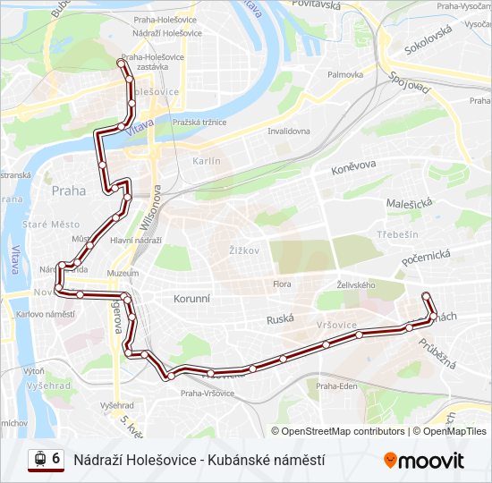 Трамвай 6: карта маршрута