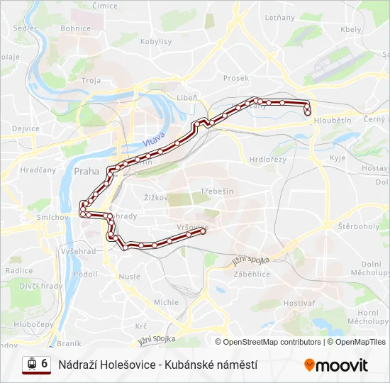 Трамвай 6: карта маршрута