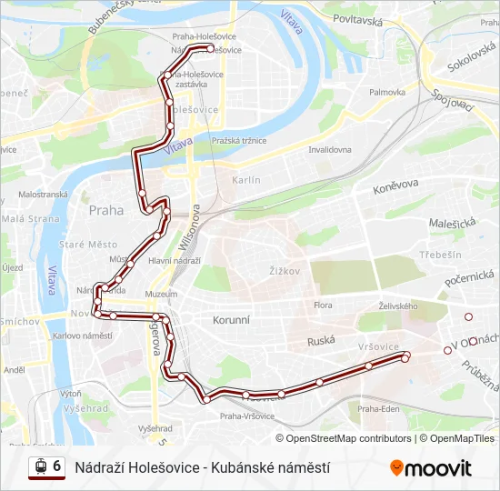 Трамвай 6: карта маршрута