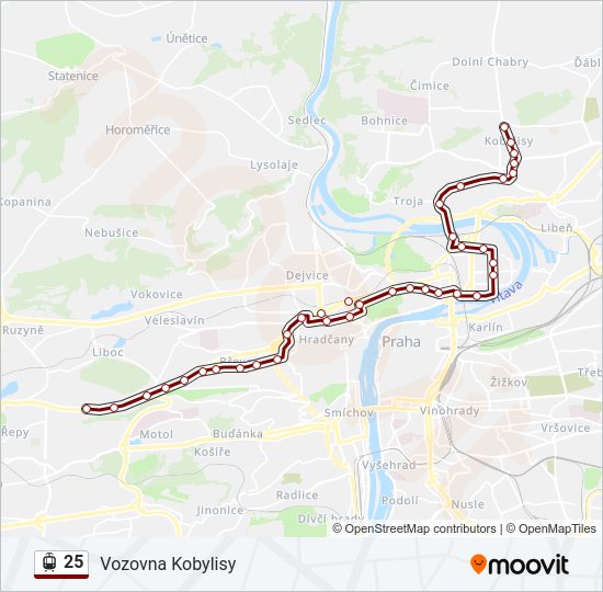 25 tramvaj Mapa linky