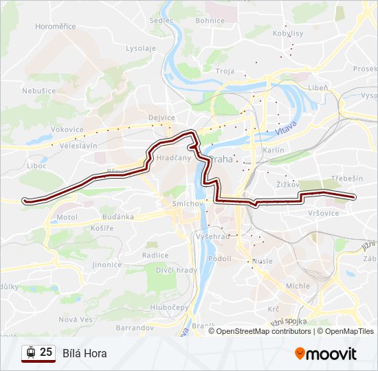 25 tramvaj Mapa linky