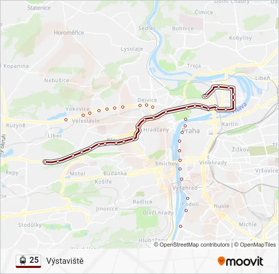 Трамвай 25: карта маршрута