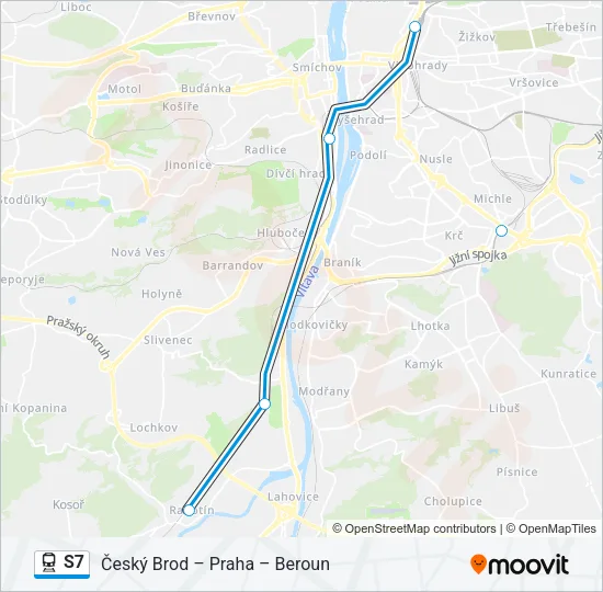 S7 vlak Mapa linky