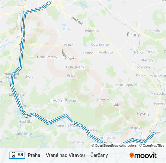 S8 vlak Mapa linky